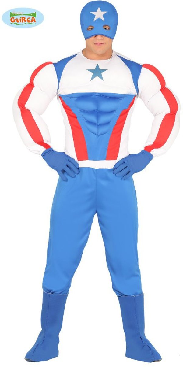 Captain America Kostuum | Zeer Brede Superster Held | Man | Maat 48-50 | Carnaval kostuum | Verkleedkleding